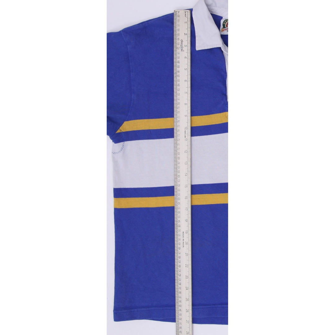 Vintage Mens Barbarian Rugby T-Shirt Blue Striped St. Maximilian Logo Size M