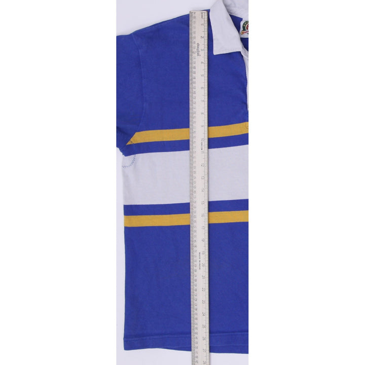 Vintage Mens Barbarian Rugby T-Shirt Blue Striped St. Maximilian Logo Size M