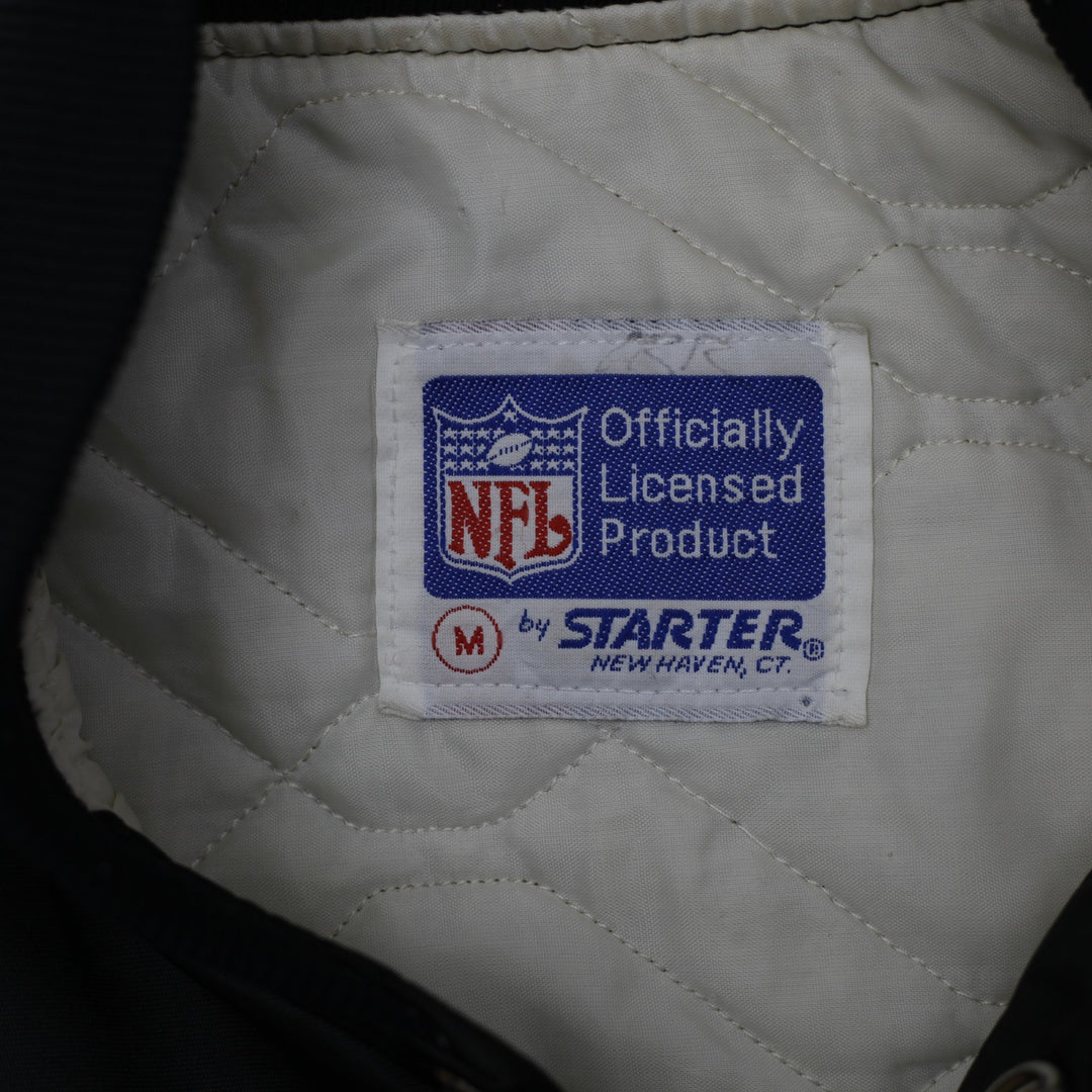 Vintage 90s Oakland Raiders Satin Bomber Jacket Made in USA Size M | Migration_Jackets - Back View | Fashion Rerun
