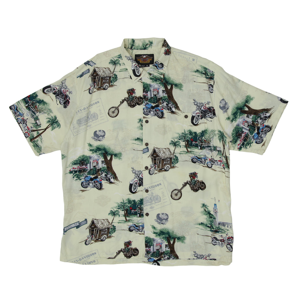 harley davidson hawaiian dress shirts Harley Davidson Hawaiian Shirt (Size L)  VintageFolk