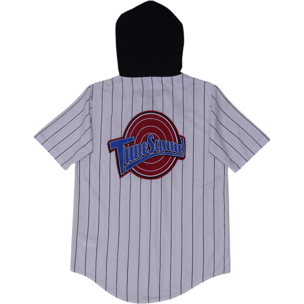 Mens Space Jam Tune Squad Hoodie White Pinstripe Graphic Jersey Size M | Migration_Jerseys - Side View | Fashion Rerun
