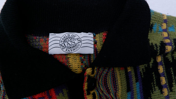 Vintage 90s World of Men's Fashion Coogi Style Knit Red Colorful Sweater | Migration_Jumper & Knitwear - Back | Fashion Rerun