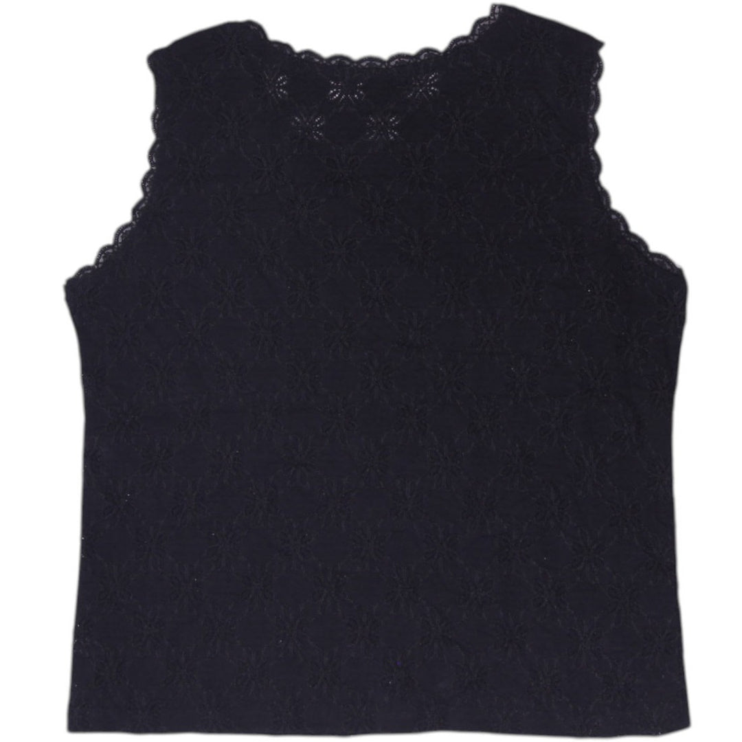 Y2K Ladies Soho Fashions Scalloped Lace Trim Sleeveless Cami Tank Black S
