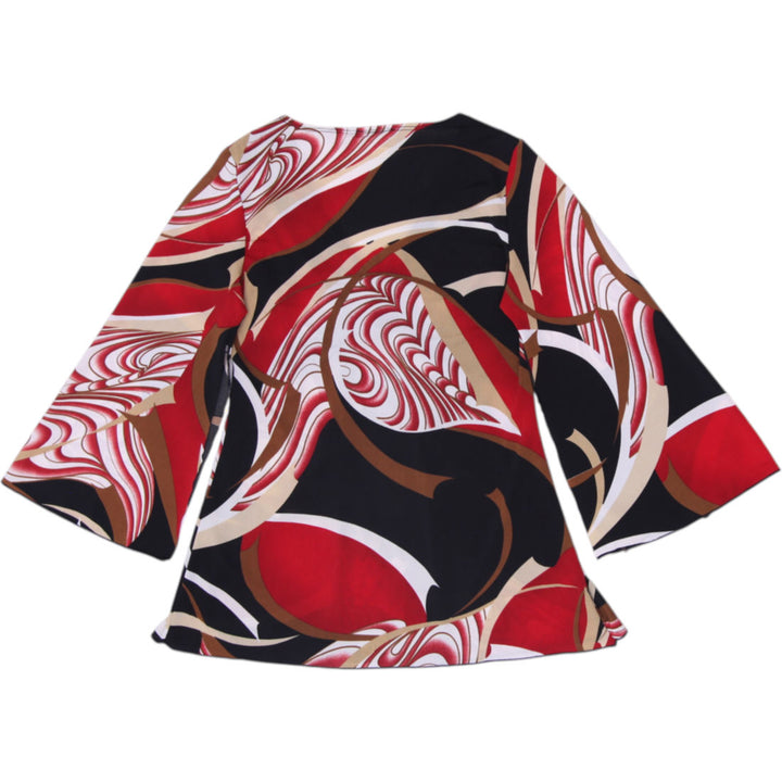 Y2K Ladies Mandee Y2K Abstract Swirl & Floral Print Bell Sleeve Top