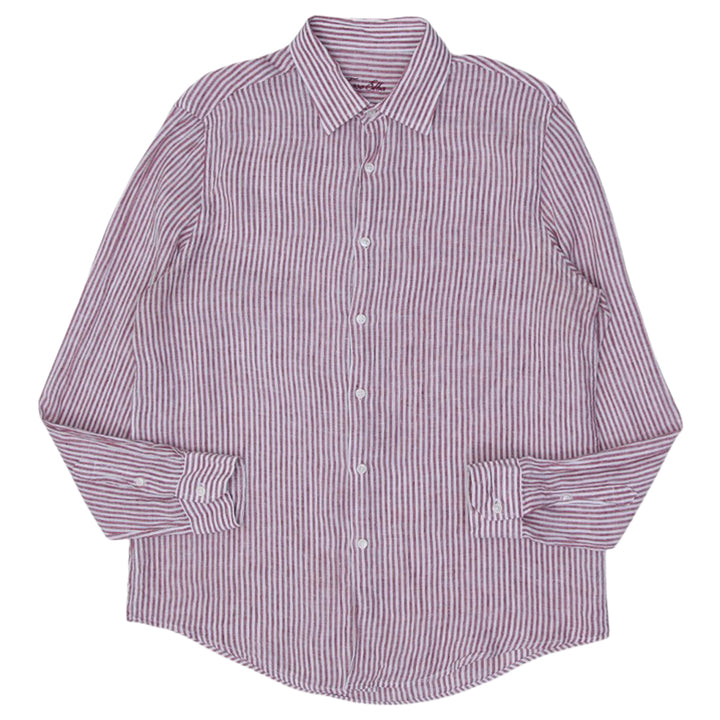 Mens Striped 100% Linen Long Sleeve Shirt