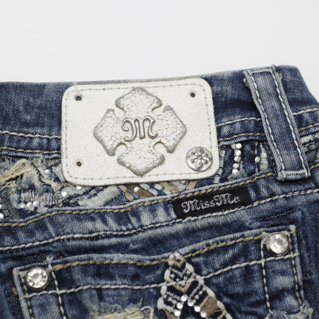 Y2K Ladies Miss Me Jeans Medium Blue Slim Boot Embellished Denim Size 27