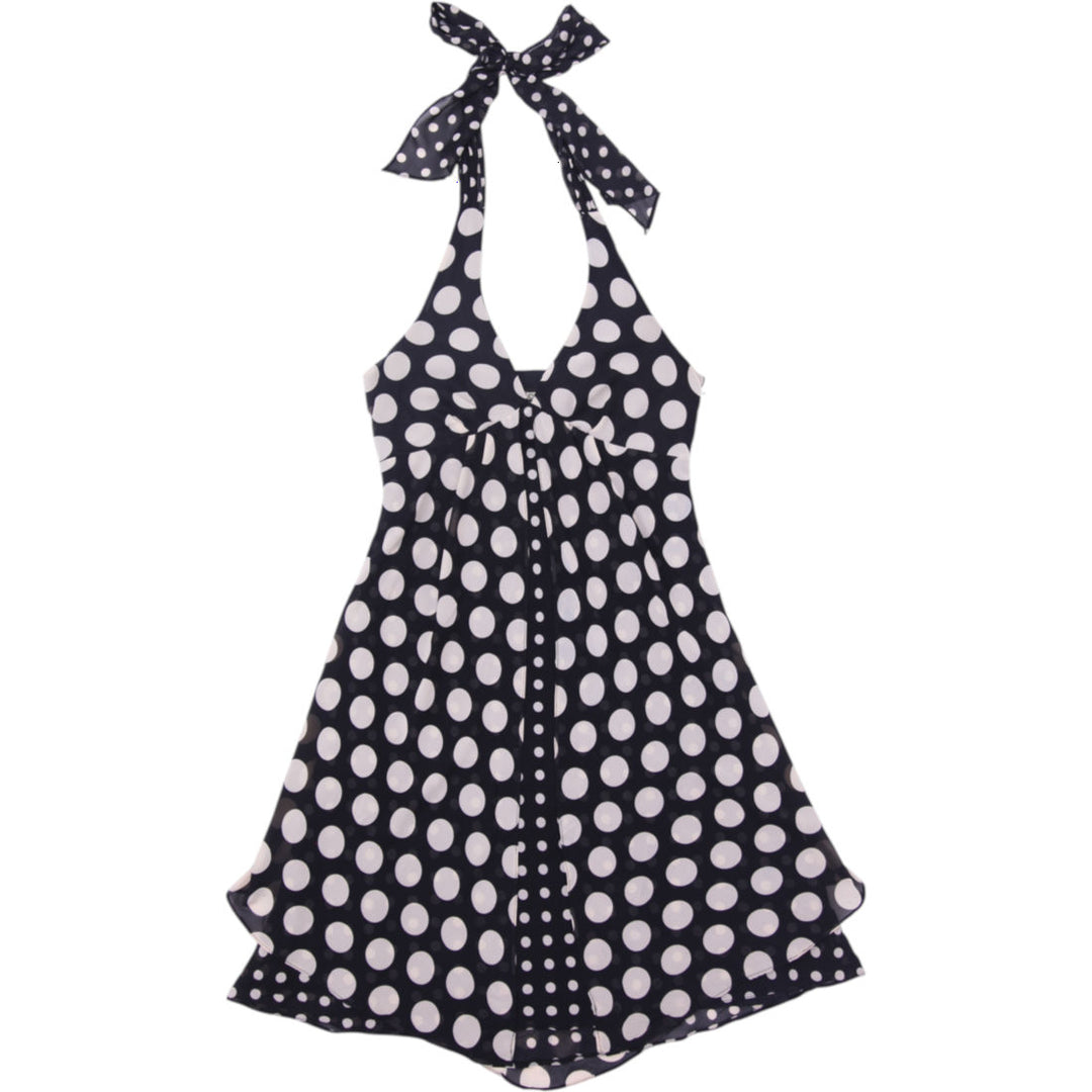 Y2K Ladies Lori M Collection Polka Dot Halter Mini Dress Size 6