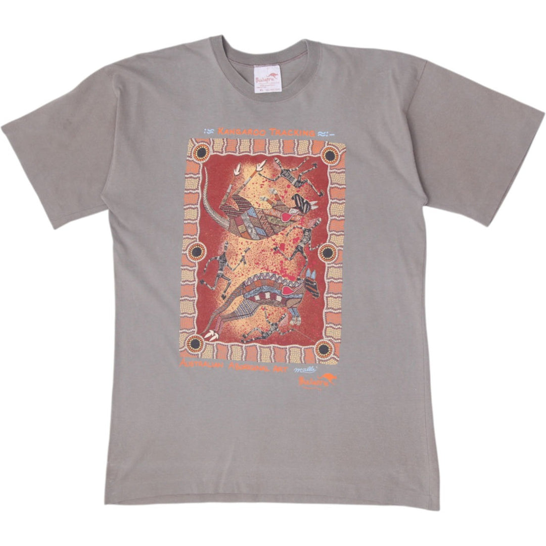 Vintage Mens Bularuu T-Shirt Gray Aboriginal Art Graphic