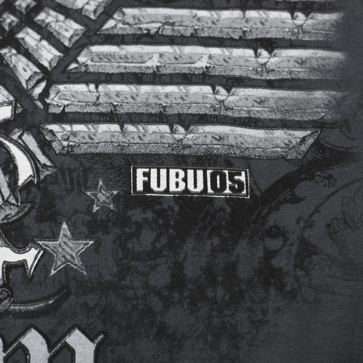 Y2K Mens FUBU T-Shirt Gray Graphic Print Crew Neck Cotton Size S