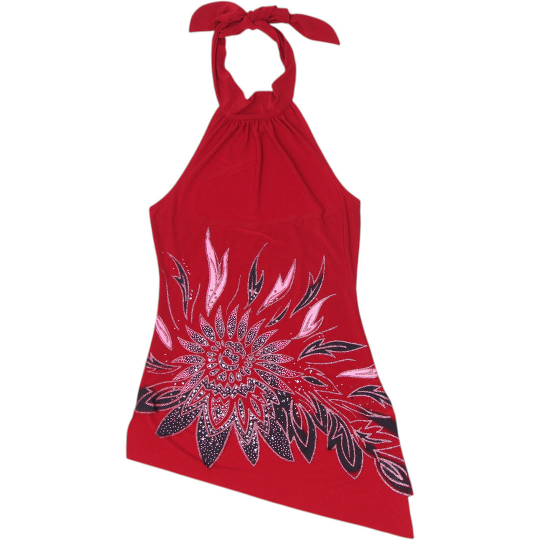 Y2K Graphic Floral Halter Top Size XS