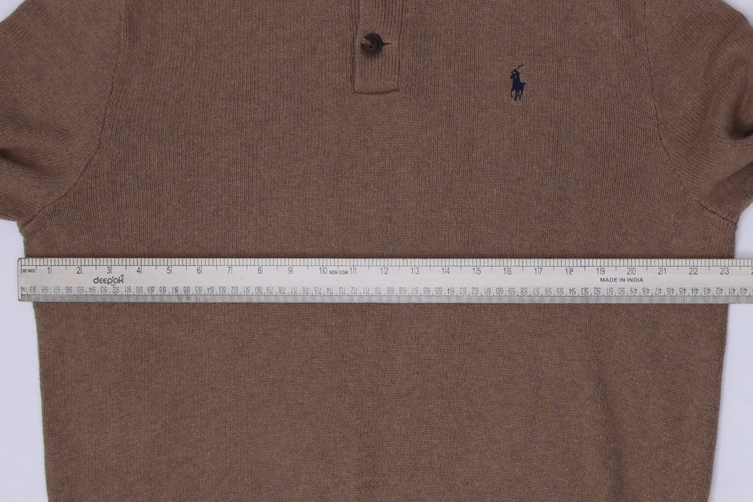 Mens Polo Ralph Lauren Sweater Brown Button Up Cotton Knit