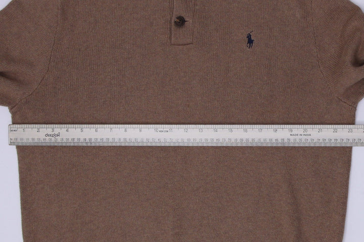 Mens Polo Ralph Lauren Sweater Brown Button Up Cotton Knit