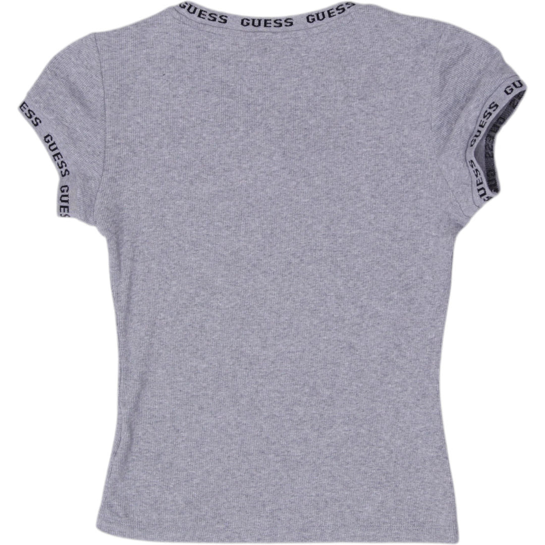 Y2K Ladies Guess Los Angeles Embroidered Chest Logo Ribbed Top Size S