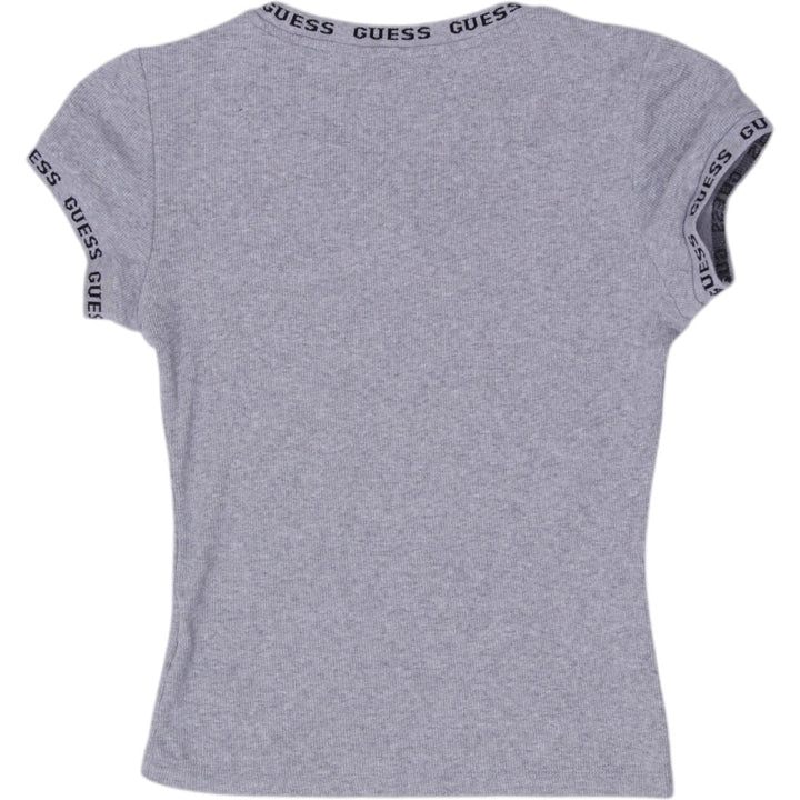 Y2K Ladies Guess Los Angeles Embroidered Chest Logo Ribbed Top Size S