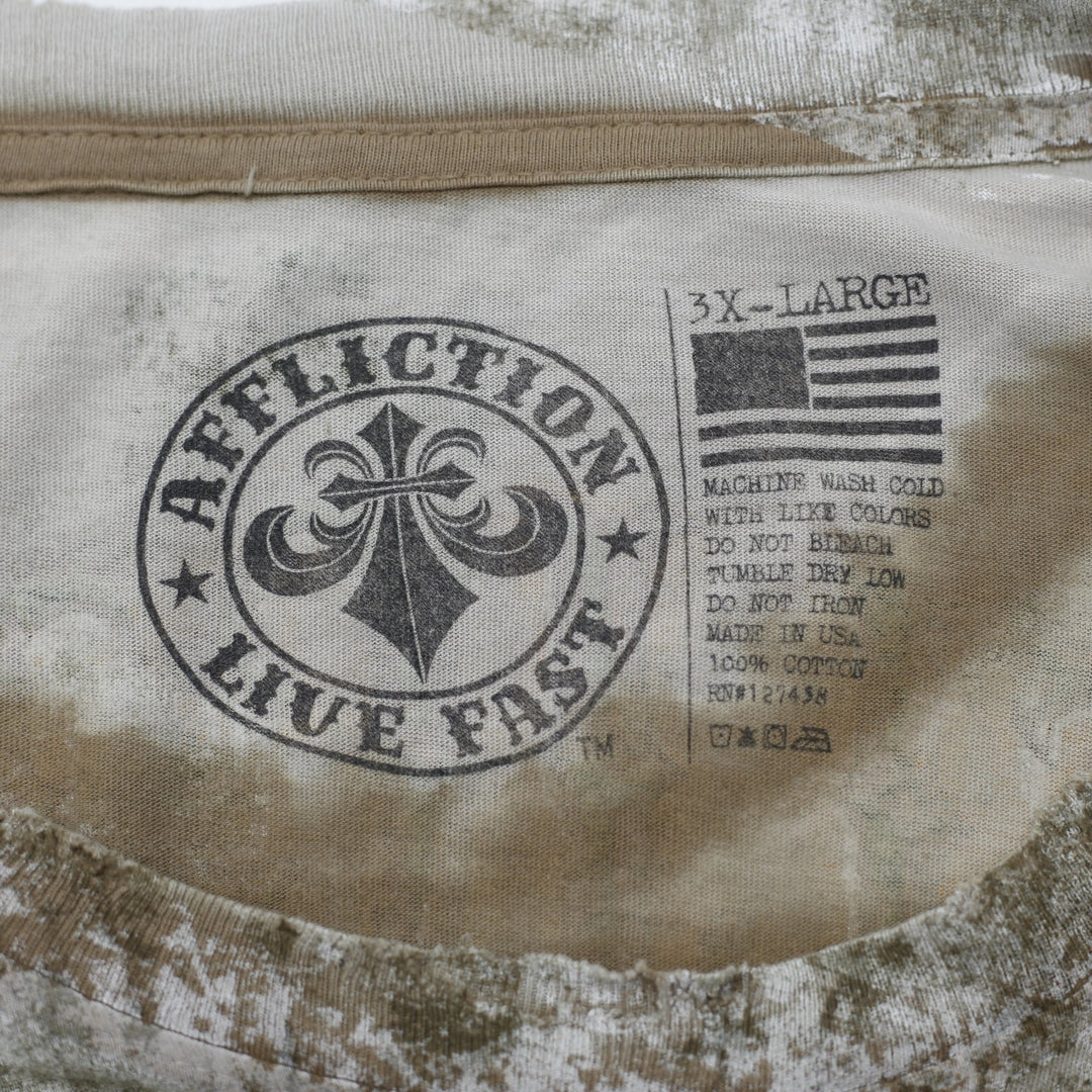 Y2K Mens Affliction Skull Diamond Gold Foil Bleach Wash Shirt Made in USA 3XL