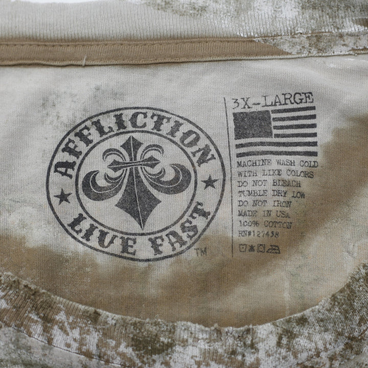 Y2K Mens Affliction Skull Diamond Gold Foil Bleach Wash Shirt Made in USA 3XL