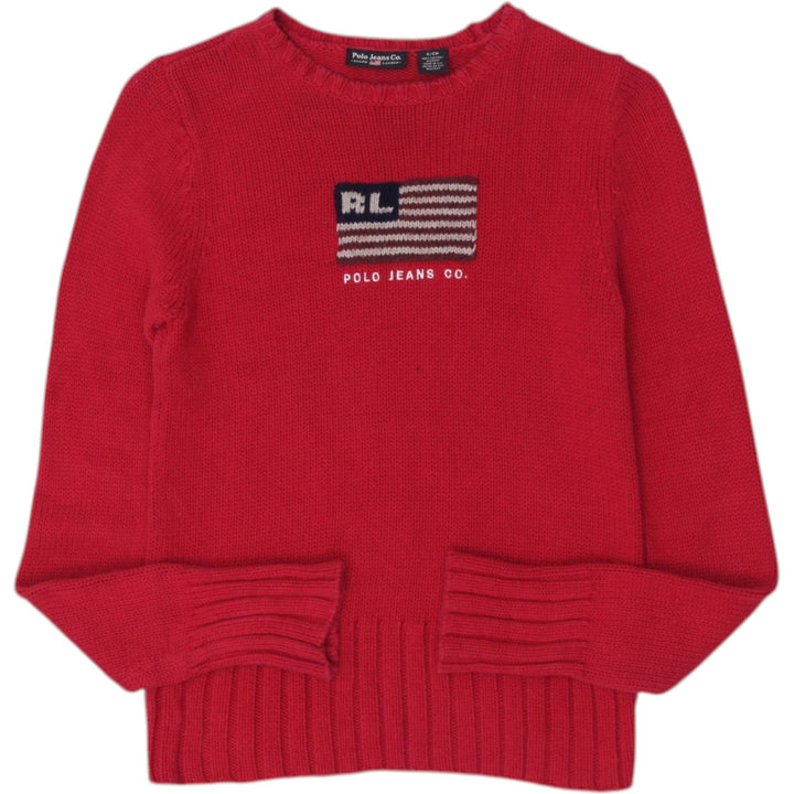 Vintage Ladies Red Polo Jeans Co. Ralph Lauren American Flag Knitted Sweater