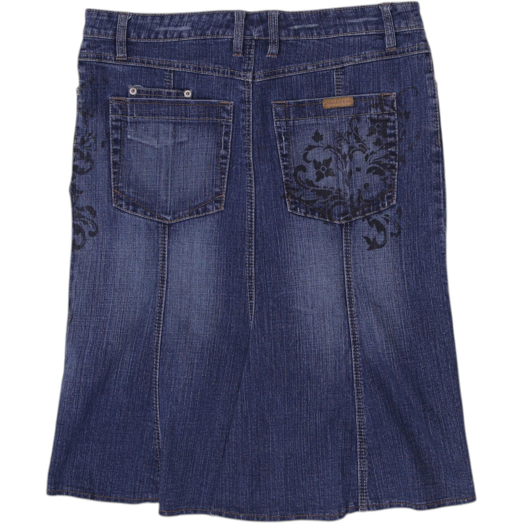 Y2K Ladies Armor Jeans Embroidered Denim Midi Skirt Size 11/12