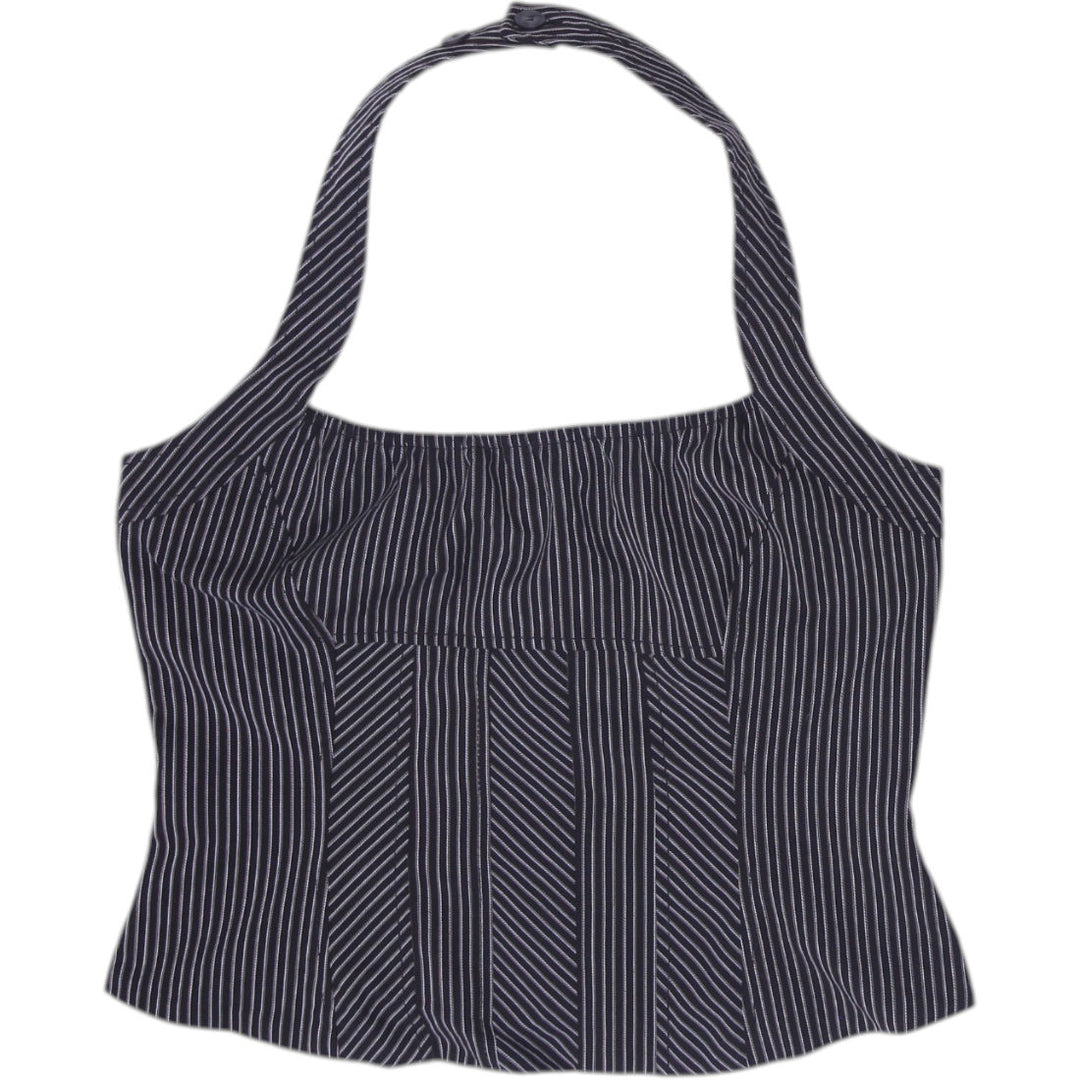 Y2K Ladies Franco Mirabelli Halter Crop Top Black Striped