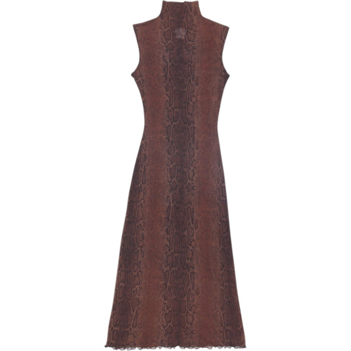 Y2K Ladies Stretchable Dress Brown Snake Print Sleeveless Midi