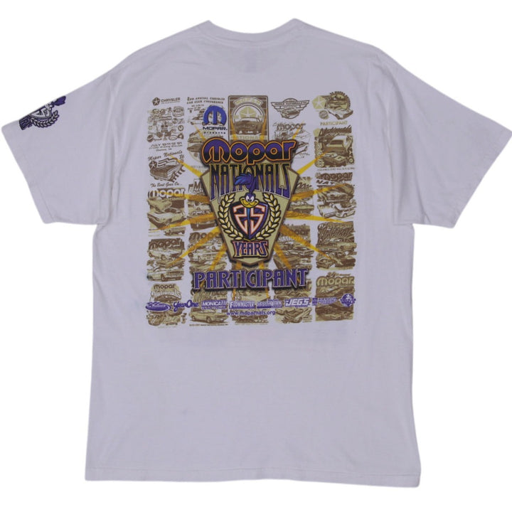 Vintage Jerzees Mopar Nationals 25th Anniversary White T-Shirt XL | Migration_T-Shirts - Side View | Fashion Rerun