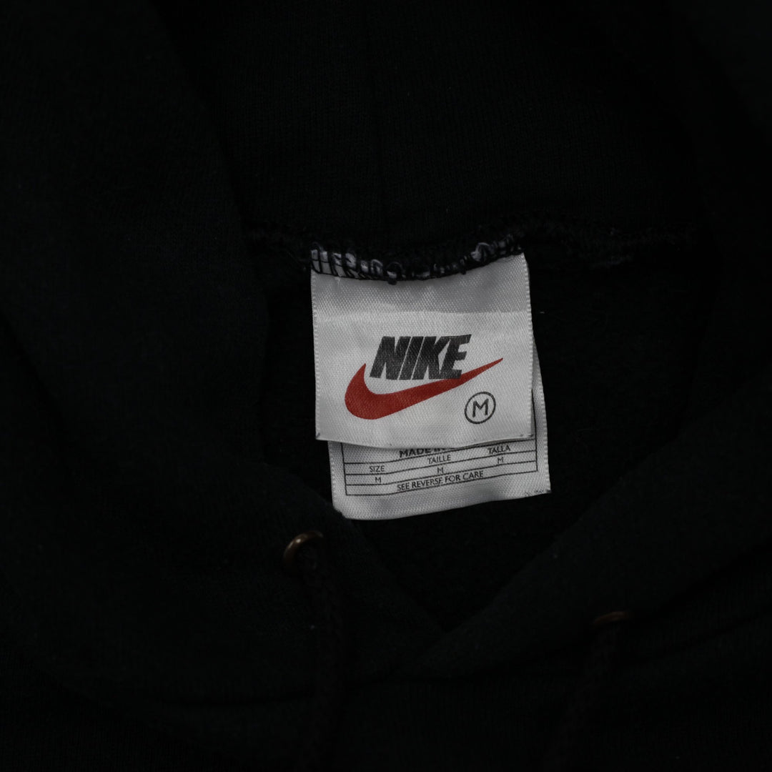Vintage Embroidered Nike Center Swoosh Logo Black Pullover Hoodie Made In USA | Migration_Hoodies - Back View | Fashion Rerun