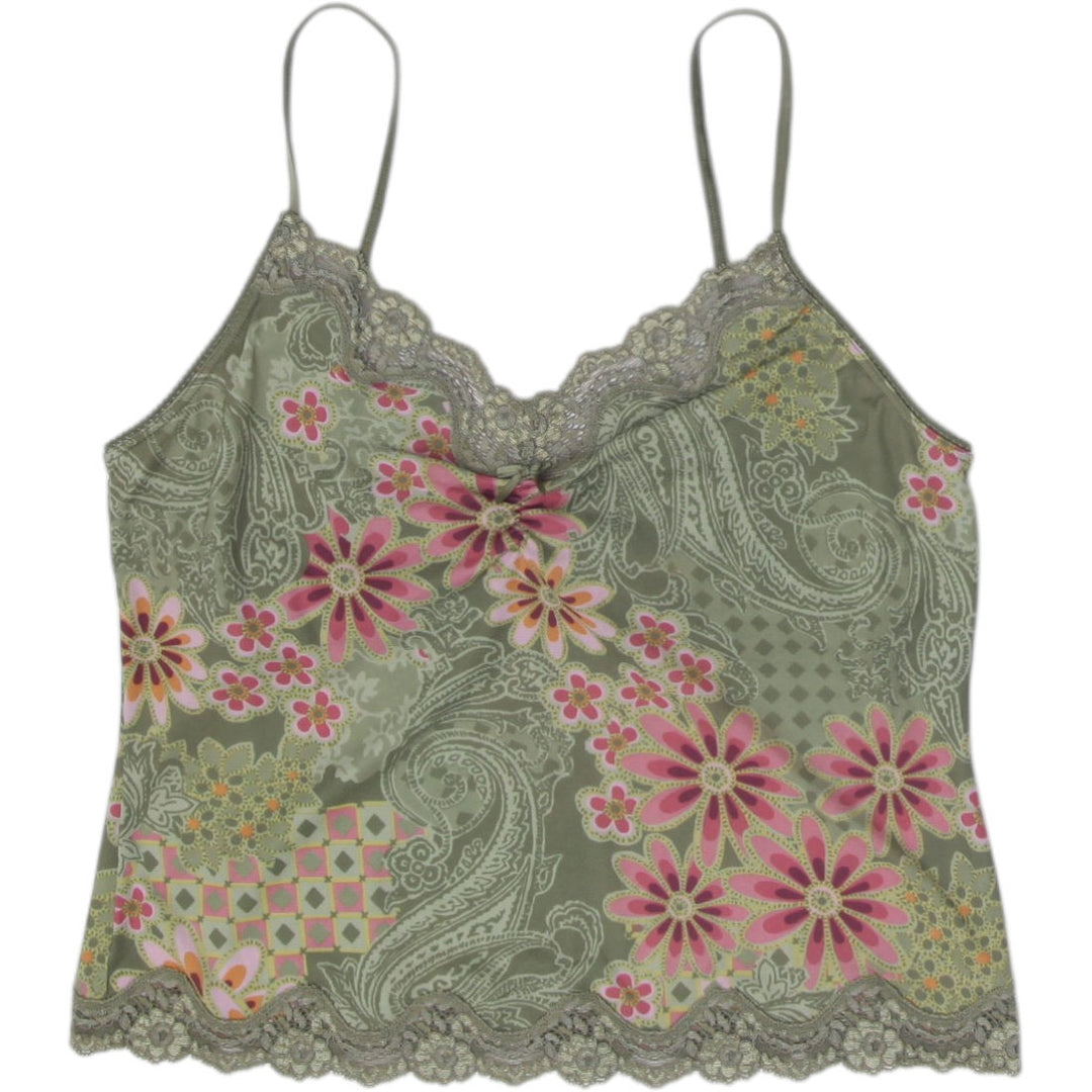 Y2K Ladies Victorias Secret Camisole Green Floral Lace Size M