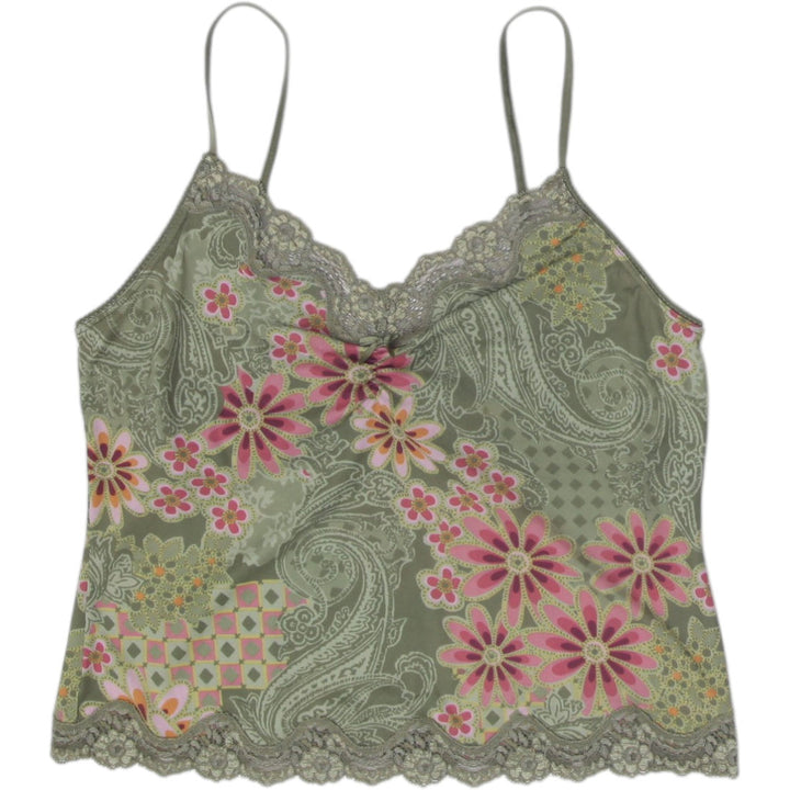 Y2K Ladies Victorias Secret Camisole Green Floral Lace Size M