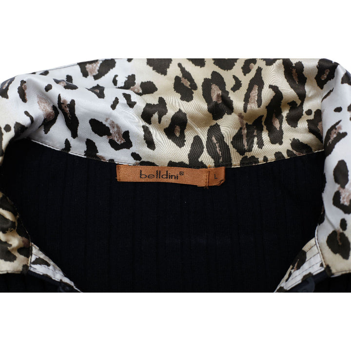 Y2K Ladies Belldini Cardigan Black Leopard Trim Size L