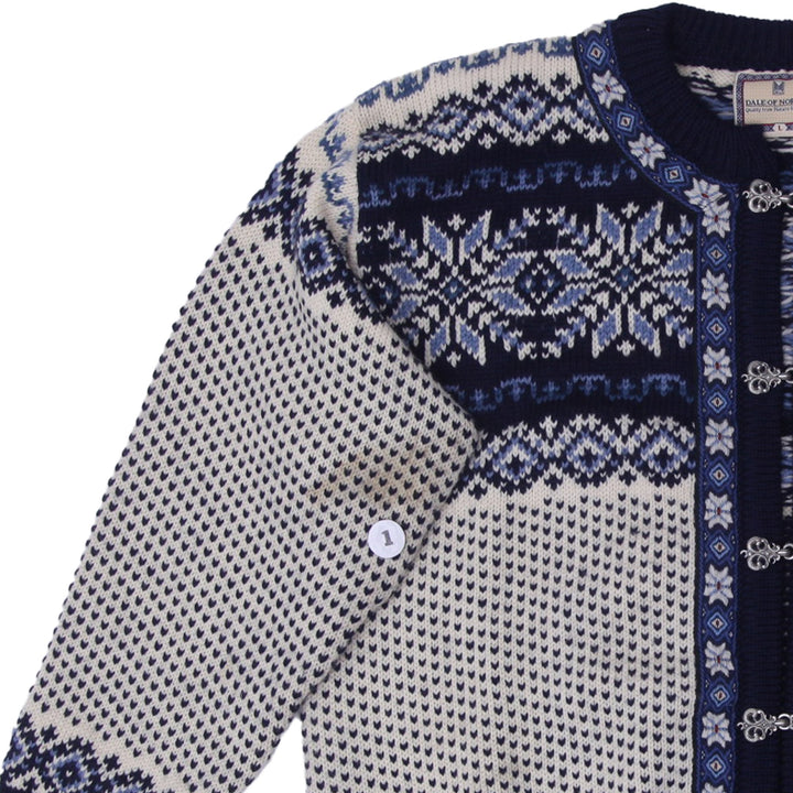 Vintage Mens Dale of Norway Cardigan Sweater Navy Blue Wool Nordic Pattern