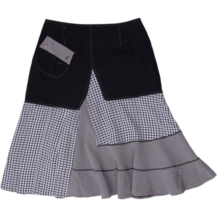 Y2K Ladies Linea Domani Black & Gingham Patchwork Asymmetrical Midi Skirt Size 8