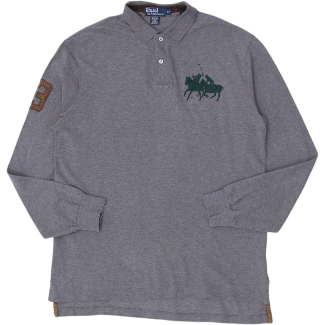 Mens Polo By Ralph Lauren Gray Long Sleeve Pique Cotton Polo T-Shirt | Migration_T-Shirts RL Collection | Fashion Rerun