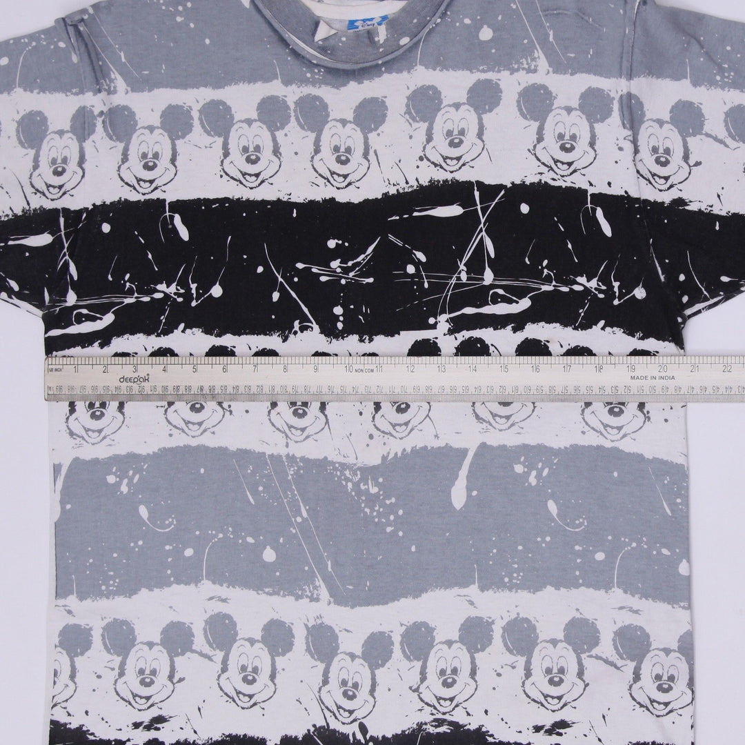 Vintage 90s Mickey Mouse Abstract Splatter All-Over Print T-Shirt USA Made OSFA