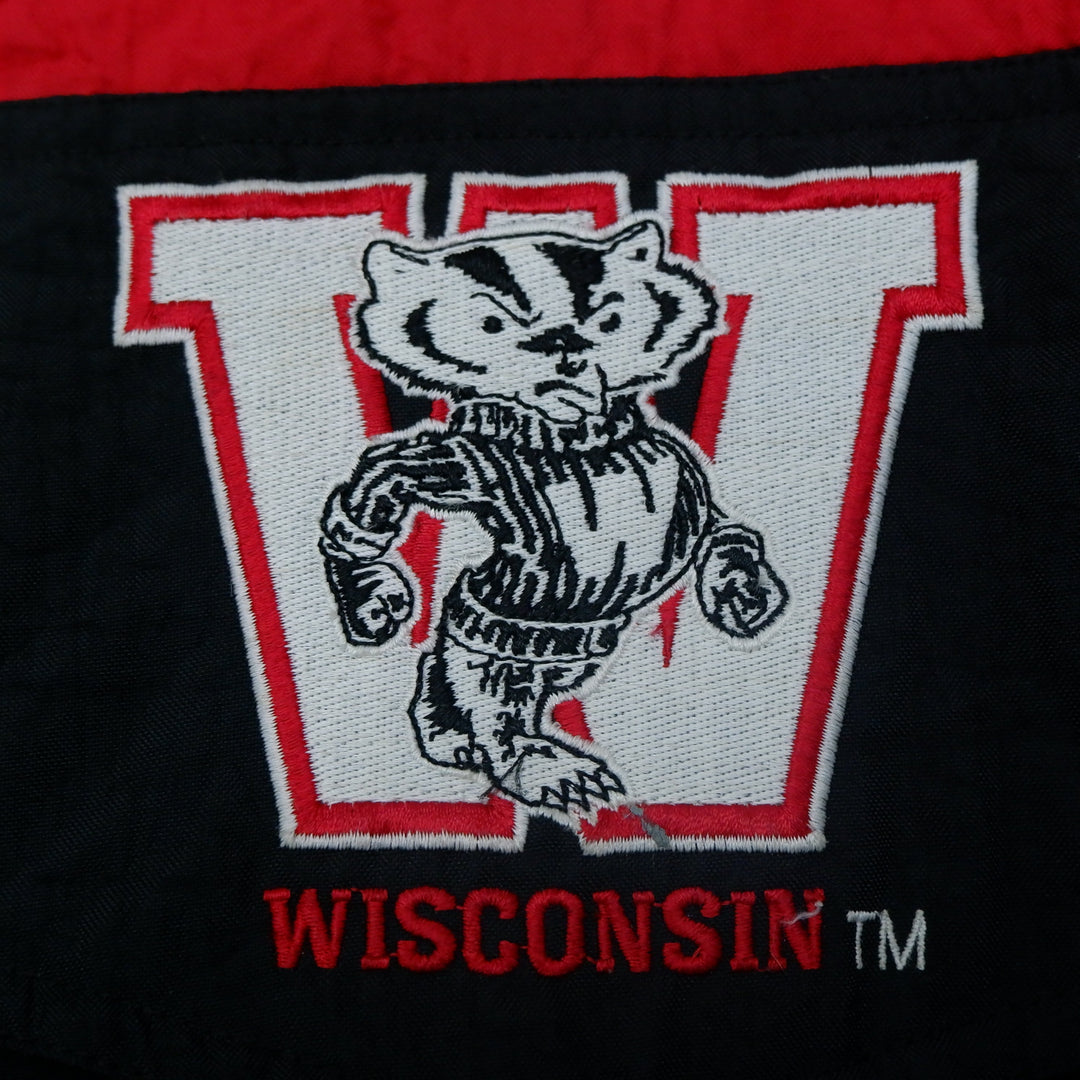 Vintage 90s NCAA Starter Wisconsin Badgers Pullover 1/2 Zip Hooded Jacket