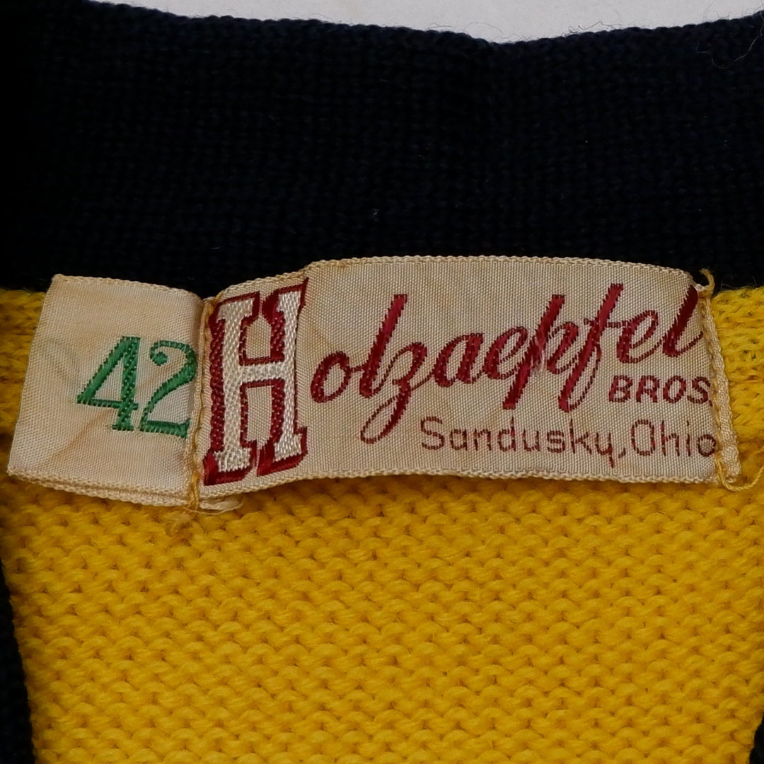Vintage Mens Holzapfel Bros Sweater Yellow Black Knit Letterman | Migration_Jumper & Knitwear - Back View | Fashion Rerun