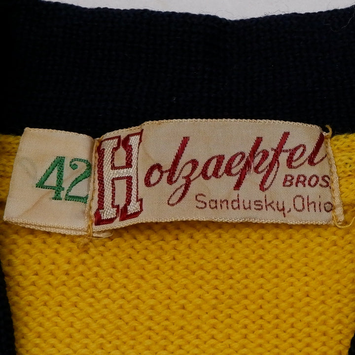 Vintage Mens Holzapfel Bros Sweater Yellow Black Knit Letterman | Migration_Jumper & Knitwear - Back View | Fashion Rerun