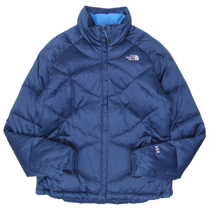 Ladies The North Face Jacket Ocean Blue Full Zip Goose Down 550 Puffer