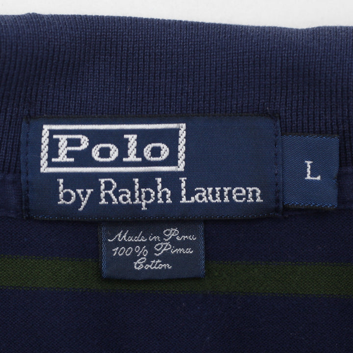 Vintage Mens Ralph Lauren Polo Navy Green Striped Cotton T-Shirt