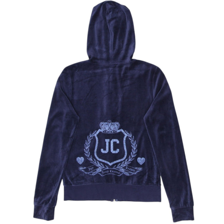 Y2K Ladies Juicy Couture Hoodie Navy Velour Full Zip Small