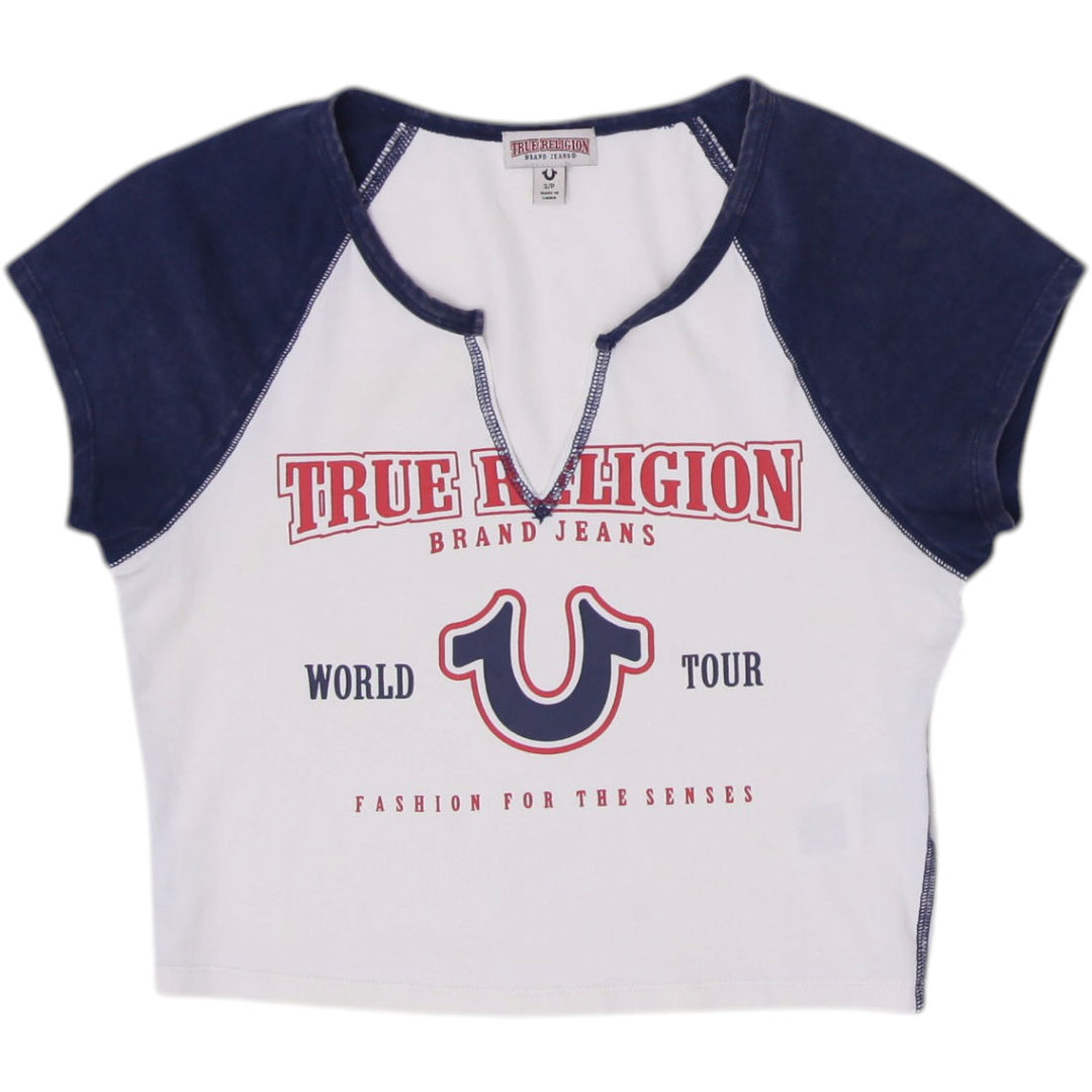 Y2K Ladies True Religion Navy Graphic Short Sleeve Tee Size S | Migration_Y2K Tops | Fashion Rerun