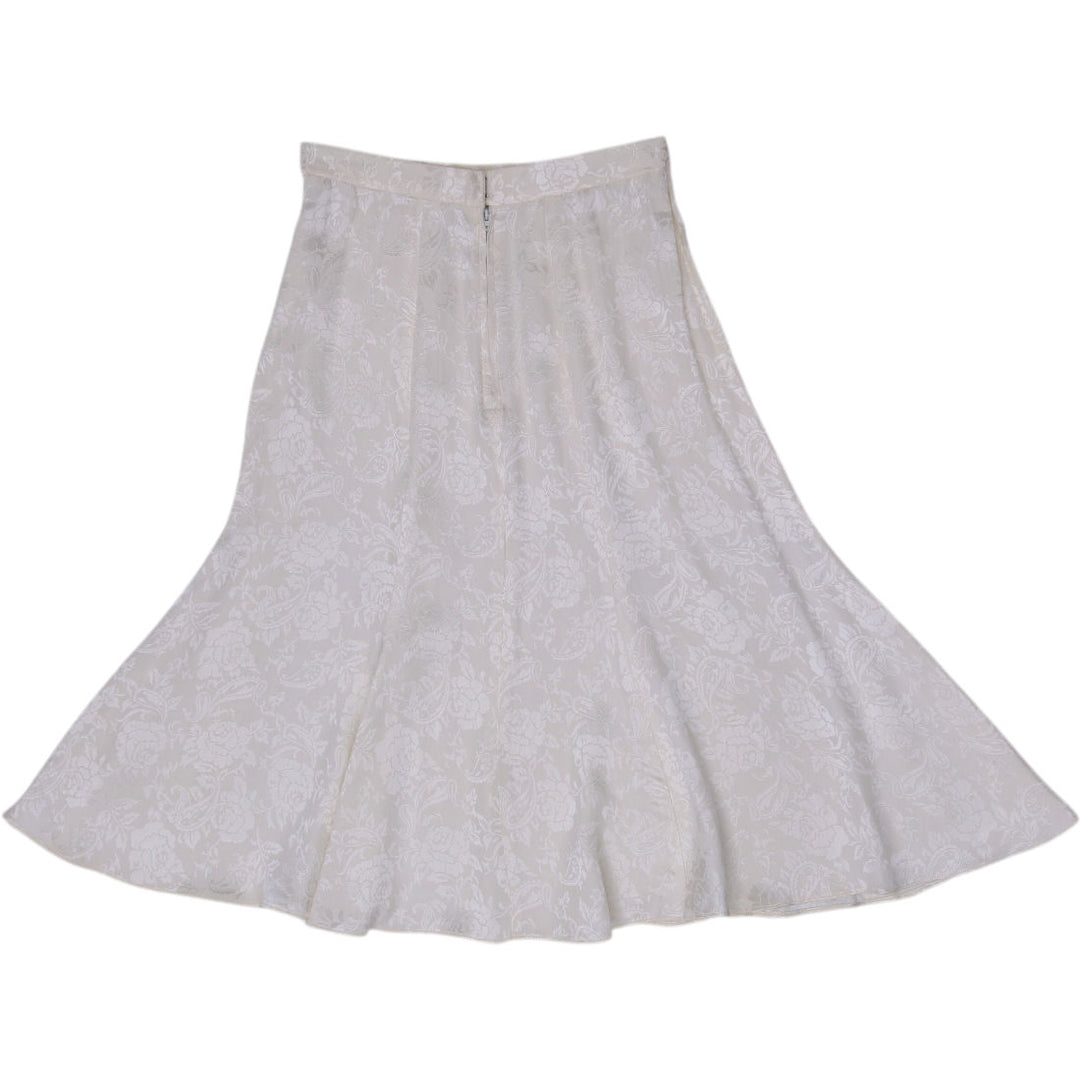 Y2K Ladies Ivory Satin Floral Jacquard Flared Midi Skirt