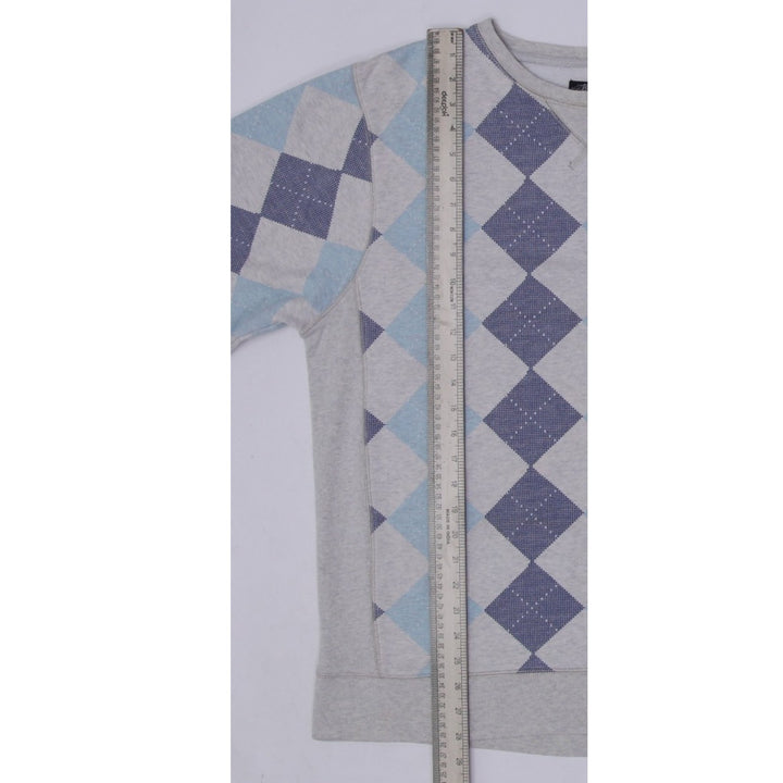 Mens Stussy Sweatshirt Gray Blue Argyle Pattern Cotton Blend