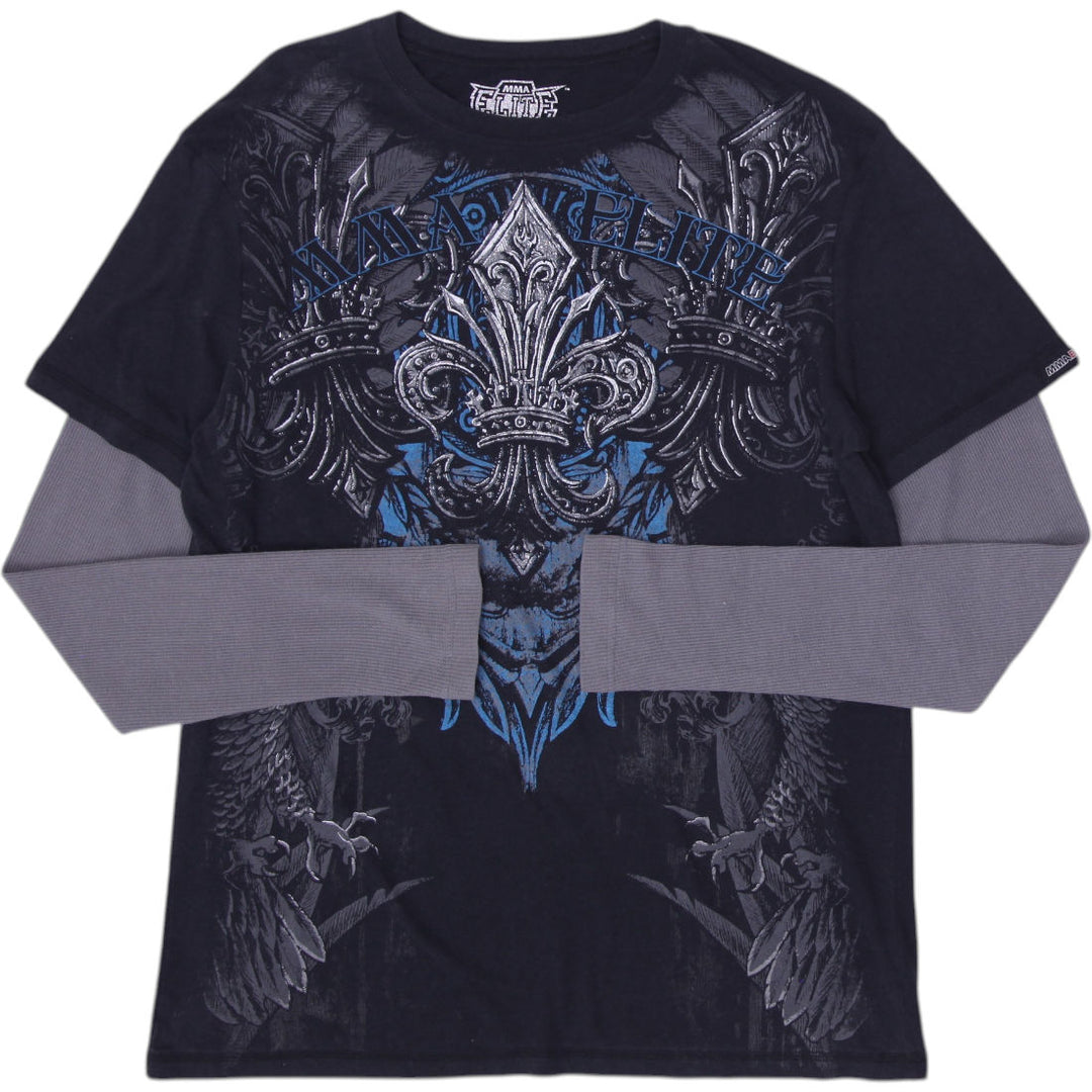 Y2K Mens MMA Elite T-Shirt Black Graphic Long Sleeve Size L