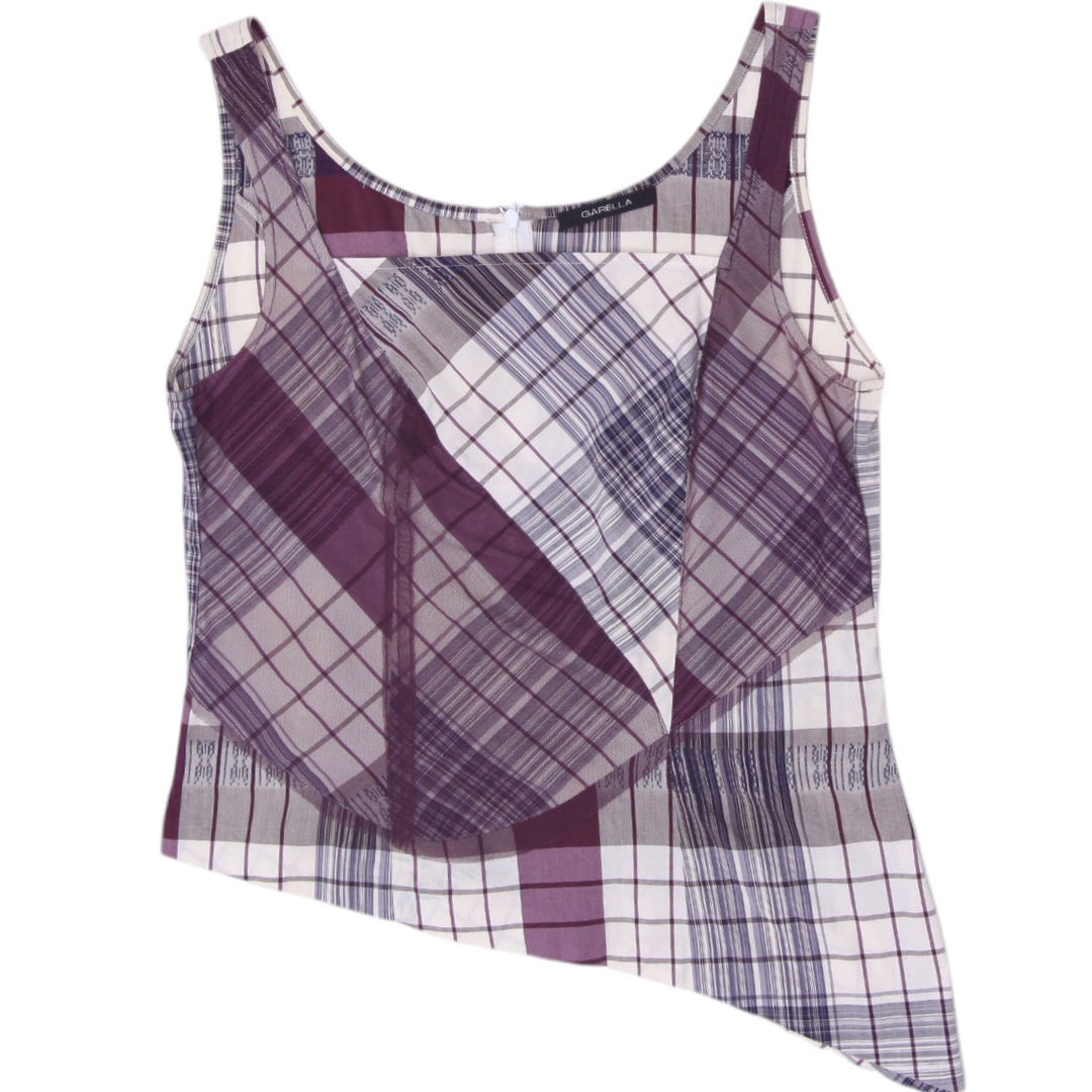 Y2K Ladies Garella Italy Asymmetrical Plaid Sleeveless Top Size 2