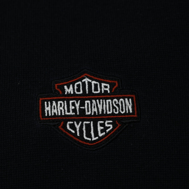 Mens Harley Davidson Black Waffle Knit Henley Long Sleeve T-Shirt Size XL