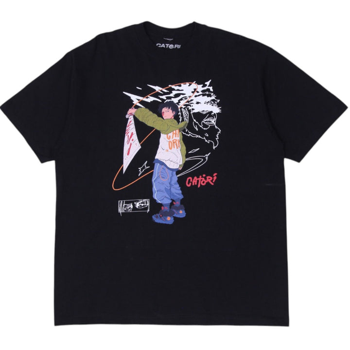 Mens Catori Graphic T-Shirt Black Anime Design 2XL