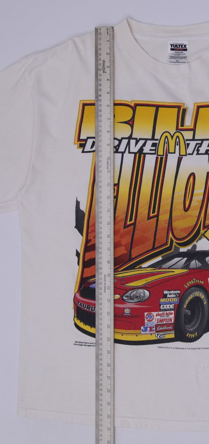Vintage Mens Tultex NASCAR T-Shirt White Graphic Racing 1999 Bill Elliott