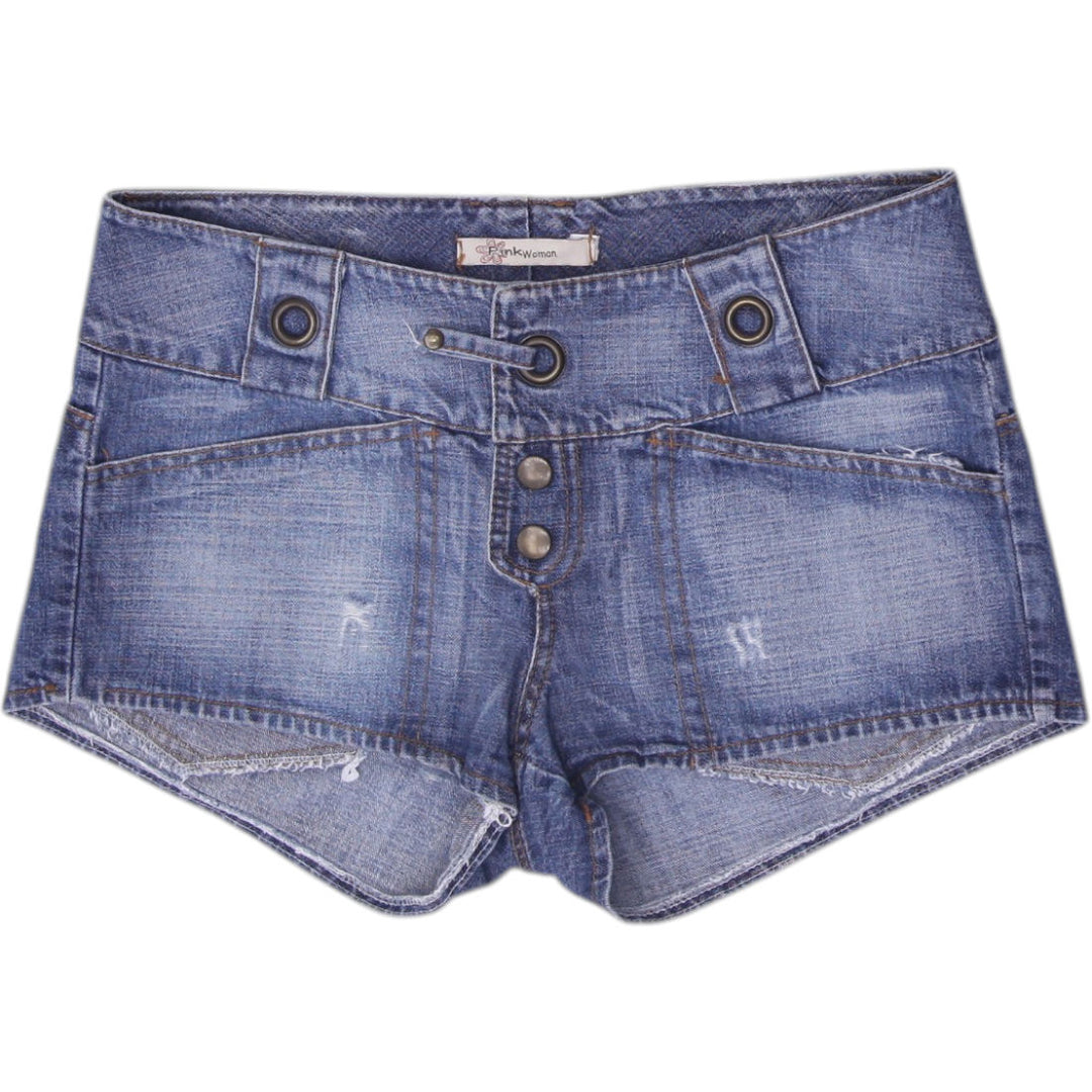 Y2K Ladies Pink Woman Low Rise Micro Denim Shorts Size XS