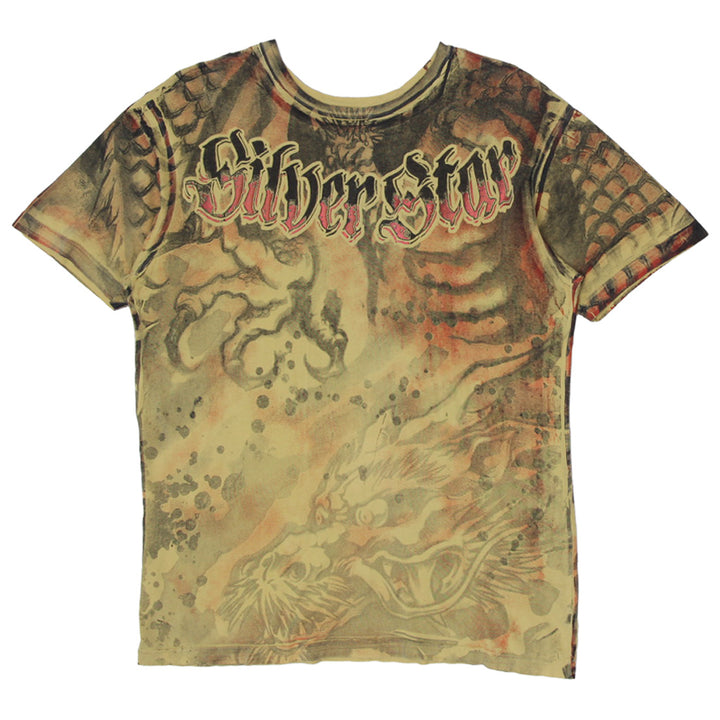 Men’s Y2K Silver Star all-over print T-shirt with vintage early 2000s graphic design