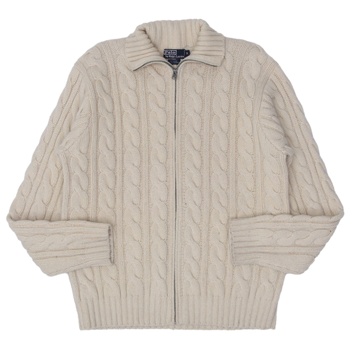 Vintage Polo Ralph Lauren Wool Cashmere Cable Knit Sweater M Full Zip - Fashion Rerun Vintage Migration_Sweaters